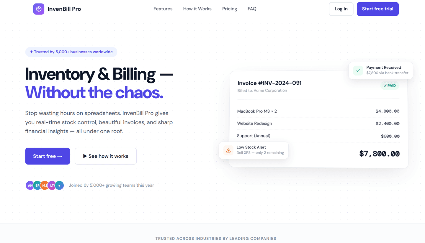 InvenBill Pro web application: Inventory and billing software