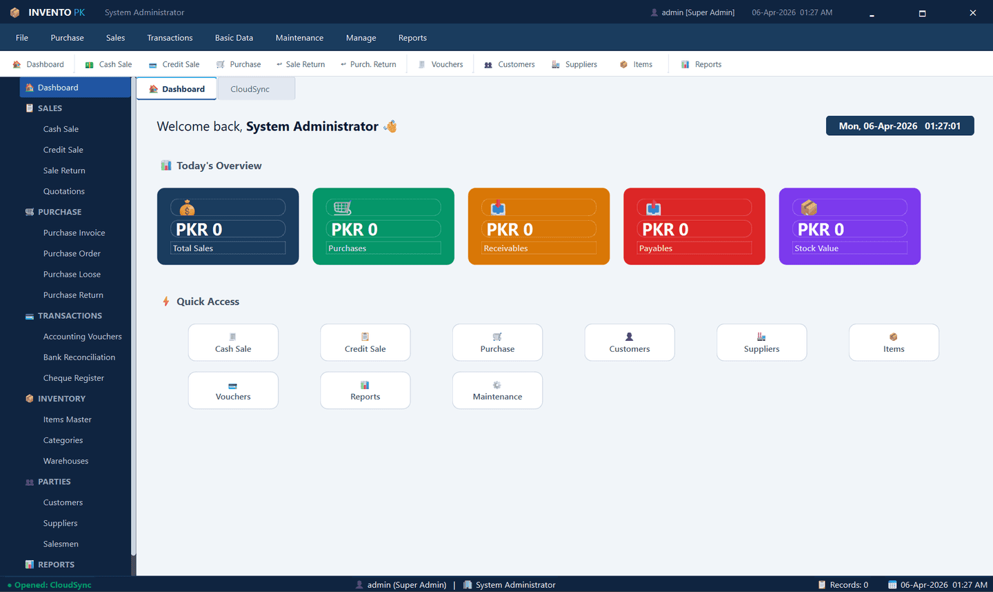 Invento PK desktop software: Point of sale and inventory dashboard