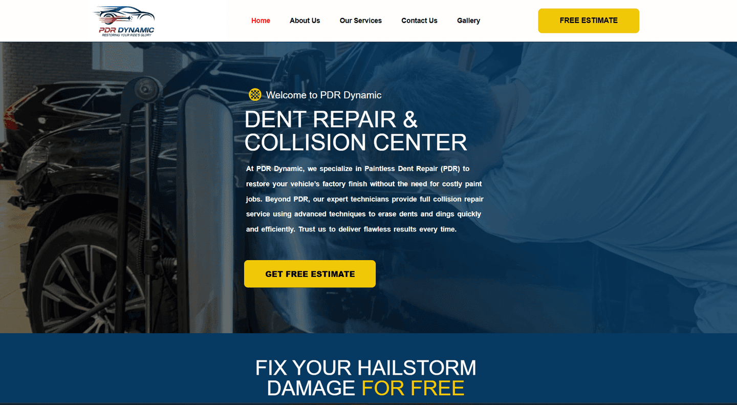 PDR Dynamic website design: Dent repair and collision centre website