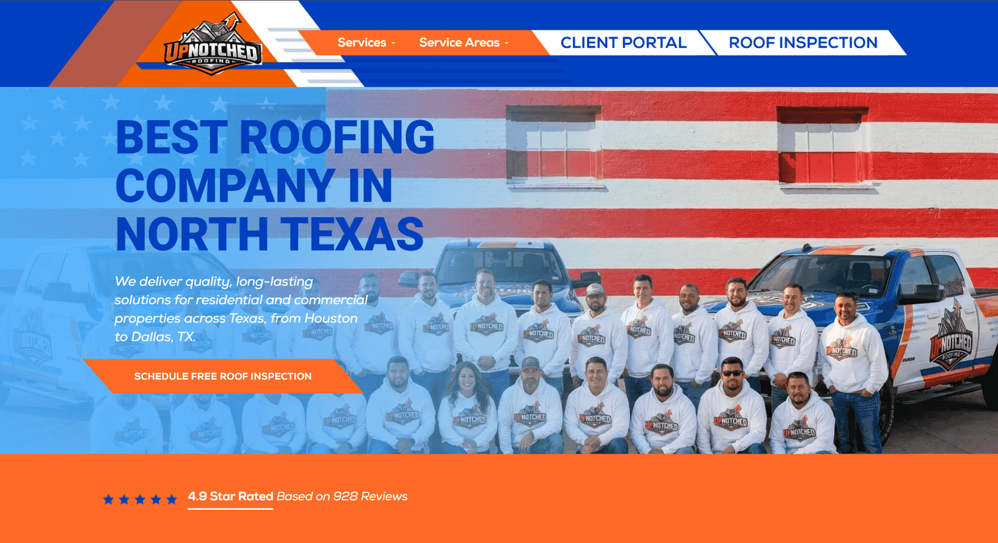 Roofing Company lead-generation website: Roofing contractor website built for inspection bookings