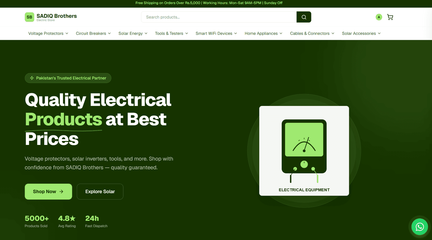 Sadiq Brothers ecommerce website: Electrical and solar products online store