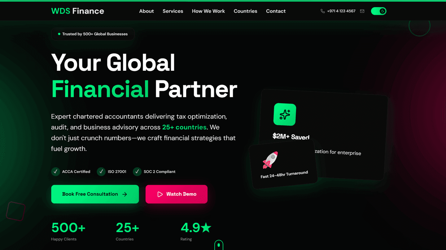 WDS Finance website design: Chartered accountancy and financial advisory website
